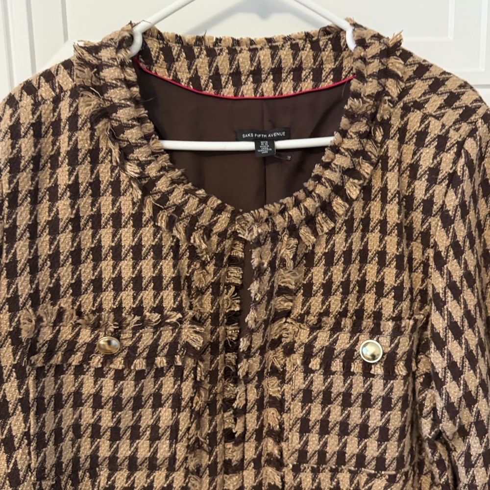 Saks Fifth Avenue Chocolate Houndstooth Brown Jacket